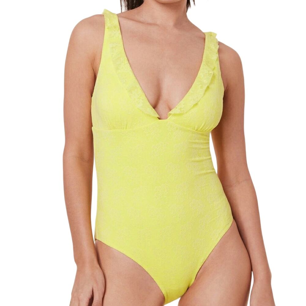 Andie Nemale One Piece Limeade Floral Lace Swimwear Bathing Suit Size XL New